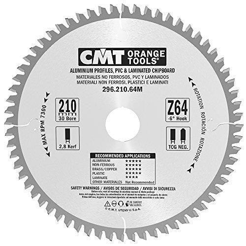 CMT 296.210.64M THICK NON-FERROUS METAL & MELAMINE 8-1/4”x30mm T=64 TCG (-6° NEG)