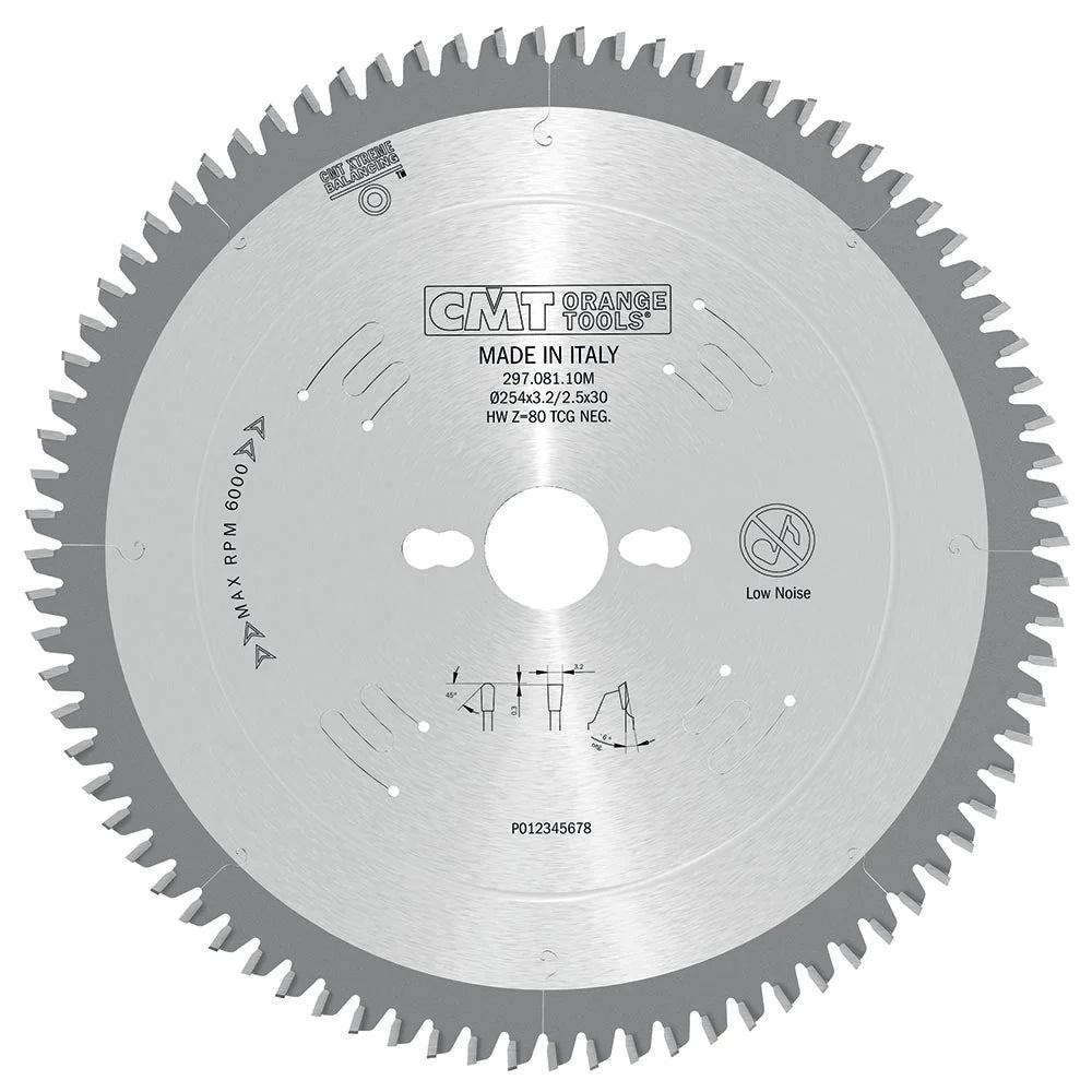 CMT 297.080.11M THICK NON-FERROUS METAL & MELAMINE 260x30mm T=80 TCG (-6° NEG)