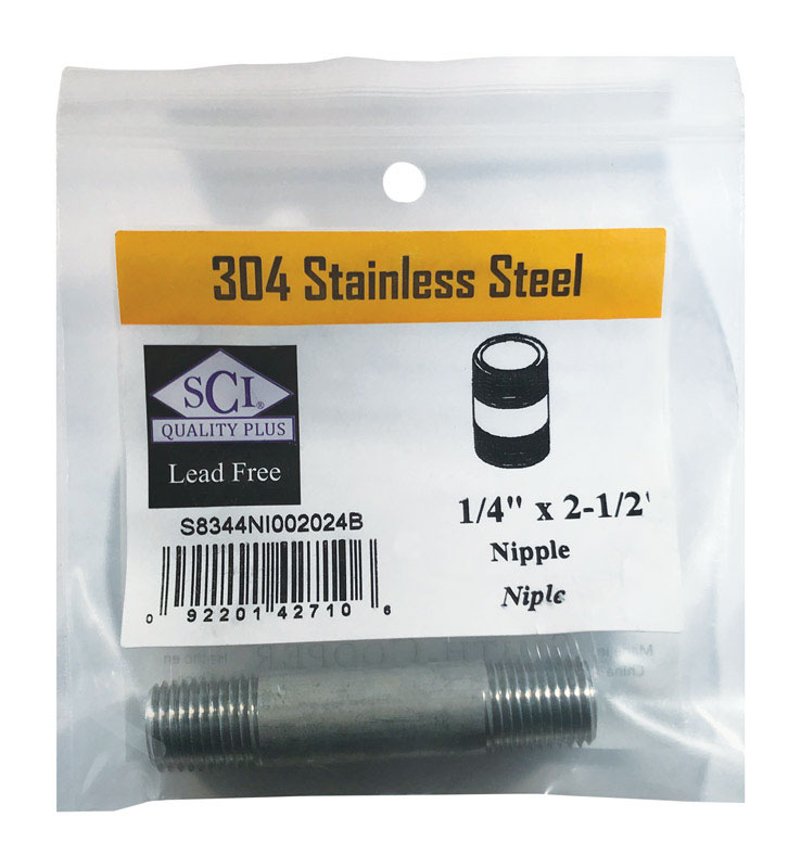 Smith-Cooper 4632100230 1/4 in. MPT Stainless Steel 2-1/2 in. L Nipple