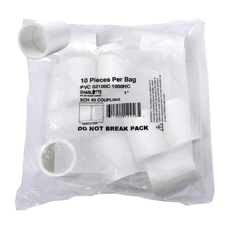 Charlotte Pipe PVC02100C1000 Schedule 40 1 in. Slip X 1 in. D Slip PVC Coupling 10 pk