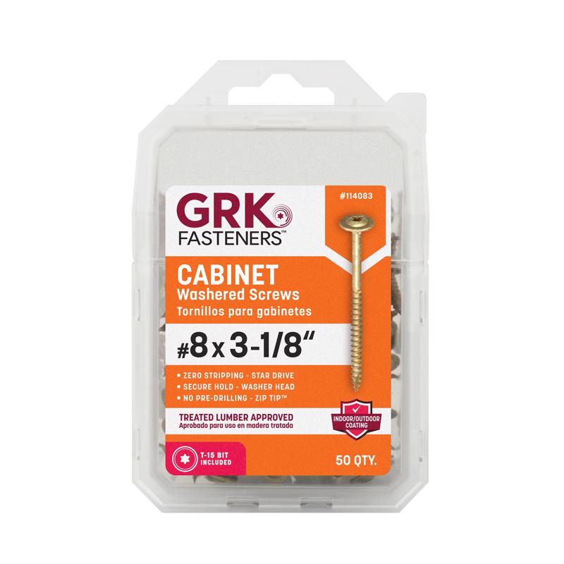 GRK Fasteners 114083 No. 8 X 3-1/8 in. L Star Climatek W-Cut Cabinet Screws 50 pk