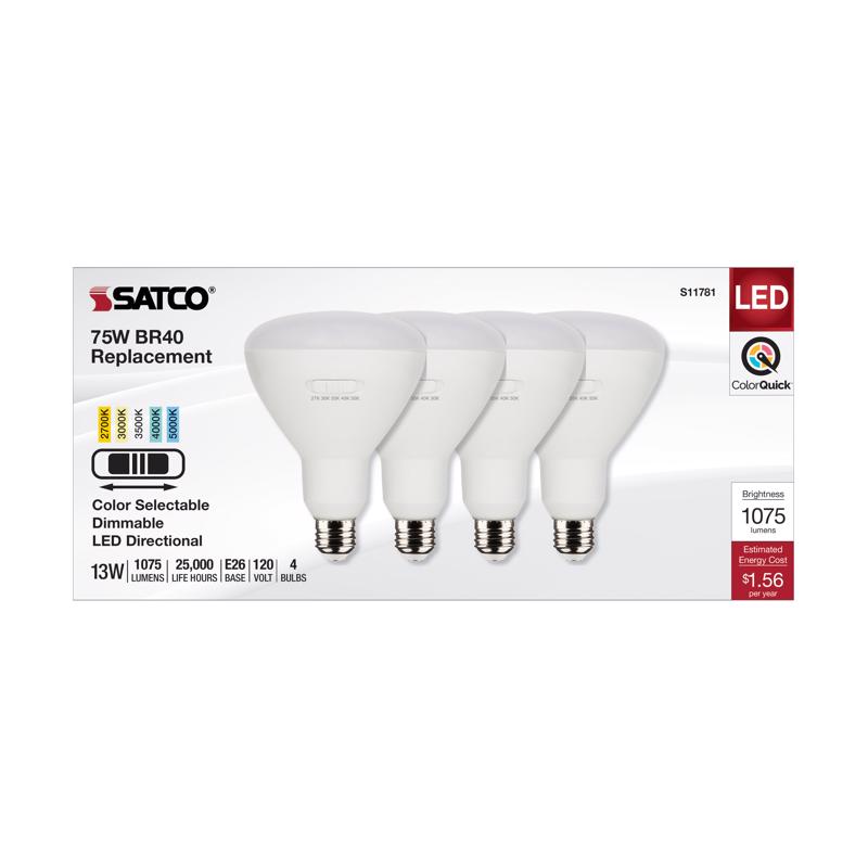 Satco Products, Inc. S11781 Satco BR40 E26 (Medium) LED Bulb Tunable White/Color Changing 75 Watt Equivalence 4 pk