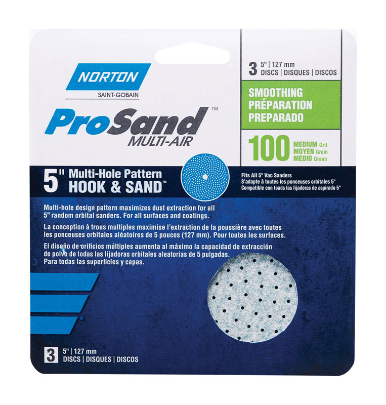 Norton 07660703231 ProSand 5 in. Ceramic Alumina Hook and Loop A975 Sanding Disc 100 Grit Medium 3 pk