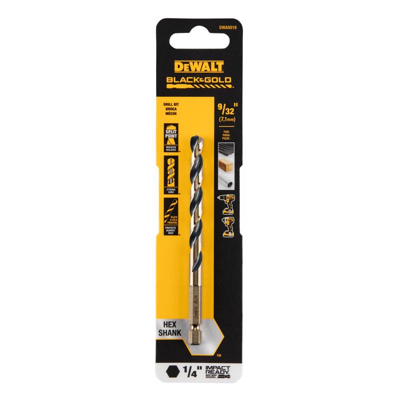 Dewalt DWA5018 Black & Gold 9/32 in. High Speed Steel Impact Ready Drill Bit Hex Shank 1 pk