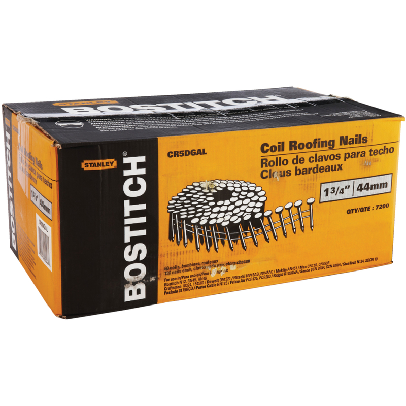 Bostitch CR5DGAL 1-3/4 in. L X 14 Ga. Angled Coil Galvanized Roofing Nails 15 deg 7200 pk
