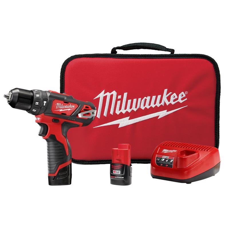 Milwaukee 2408-22 M12 3/8 in. Brushed Cordless Hammer Drill/Driver Kit (Battery & Charger)