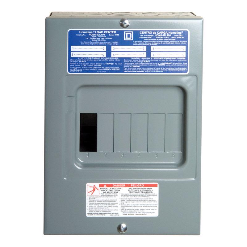 Square D HOM612L100SCP HomeLine 100 amps 120/240 V 6 space 12 circuits Surface Mount Main Lug Load Center
