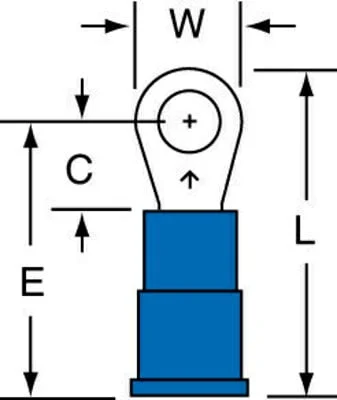 3M™ Vinyl Insulated Butted Seam Ring Tongue Terminal 12-6-P, standard-style ring tongue fits around the stud