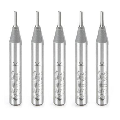 Amana Tool 45192-5, 5-Pack Solid Carbide Cutting Edge Straight Plunge High Production 3/32 D x 1/4 CH x 1/4 SHK x 1-3/4 Inch Long Router Bits