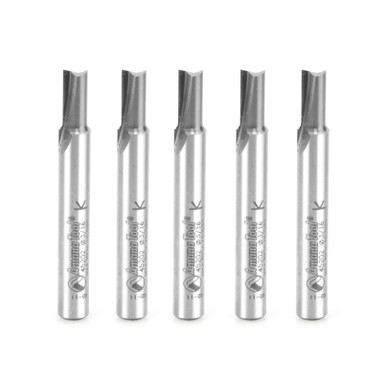 Amana Tool 45202-5, 5-Pack Solid Carbide Cutting Edge Straight Plunge High Production 3/16 D x 7/16 CH x 1/4 SHK x 2 Inch Long Router Bits