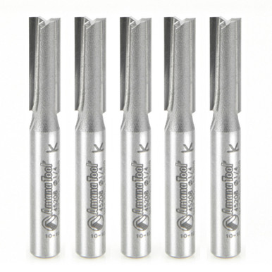 Amana Tool 45208-5, 5-Pack Carbide Tipped Straight Plunge High Production 1/4 D x 3/4 CH x 1/4 SHK x 2 Inch Long Router Bits