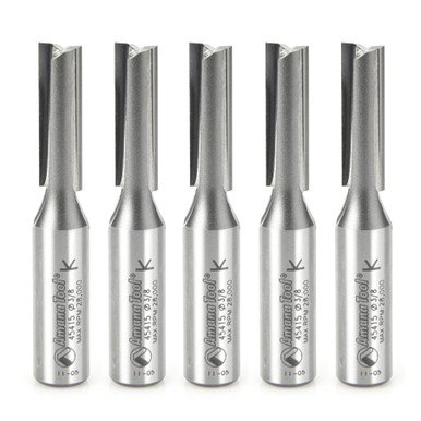 Amana Tool 45415-5, 5-Pack Carbide Tipped Straight Plunge High Production 3/8 D x 1-1/4 CH x 3 Long x 1/2 Inch SHK Router Bit