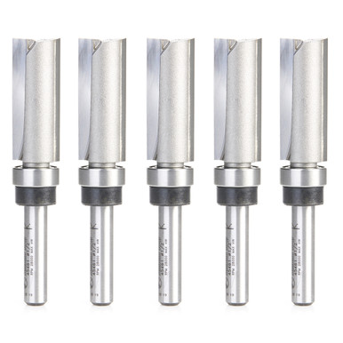 Amana Tool 45461-5, 5-Pack Carbide Tipped Flush Trim Plunge Template 1/2 D x 1-1/4 CH x 1/4 Inch SHK w/ Upper Ball Bearing Router Bits