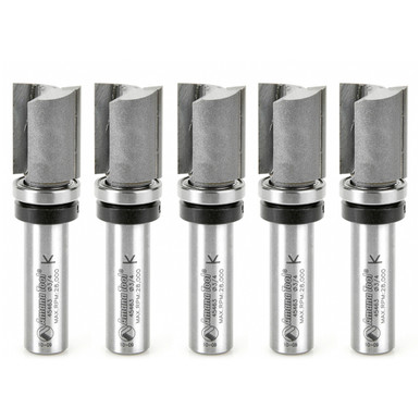 Amana Tool 45463-5, 5-Pack Carbide Tipped Flush Trim Plunge Template 3/4 D x 1 Inch CH x 1/2 SHK w/ Upper Ball Bearing Router Bits