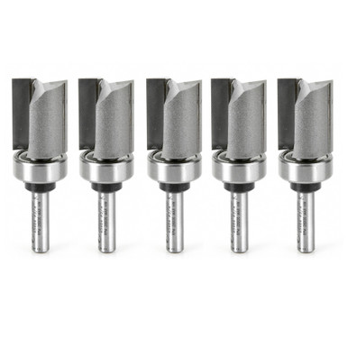 Amana Tool 45464-5, 5-Pack Carbide Tipped Flush Trim Plunge Template 3/4 D x 1 Inch CH x 1/4 SHK w/ Upper Ball Bearing Router Bits