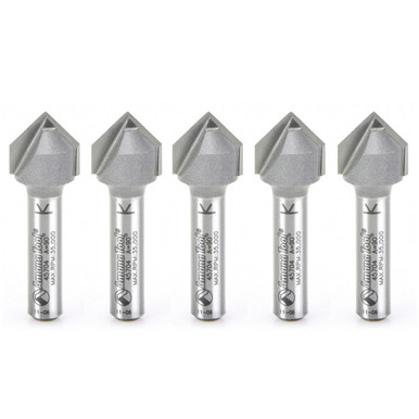 Amana Tool 45704-5, 5-Pack Carbide Tipped V Groove 90 Deg x 1/2 D x 1/4 CH x 1/4 Inch SHK Router Bits