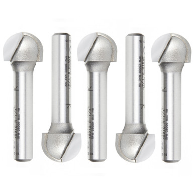 Amana Tool 45910-5, 5-Pack Carbide Tipped Core Box 1/4 R x 1/2 D x 3/8 CH x 1/4 Inch SHK Router Bits