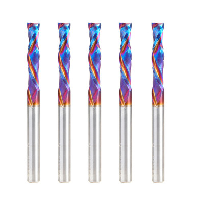Amana Tool 46177-K-5, 5-Pack CNC SC Spektra Extreme Tool Life Coated Compression Spiral 1/4 D x 1-1/4 CH x 1/4 SHK x 3 Inch Long 2 Flute Router Bits