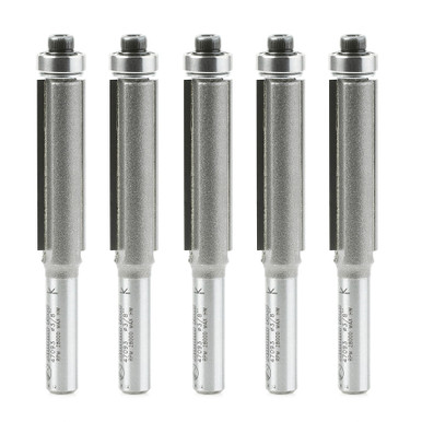 Amana Tool 47093-5, 5-Pack Carbide Tipped Flush Trim 3/8 D x 1-1/4 CH x 1/4 SHK x 2-3/4 Inch Long Router Bits w/ Lower Ball Bearing