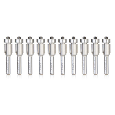 Amana Tool 47106-10, 10-Pack Carbide Tipped Flush Trim 1/2 D x 1/2 CH x 1/4 SHK x 2-1/4 Inch Long Router Bits w/ Lower Ball Bearing