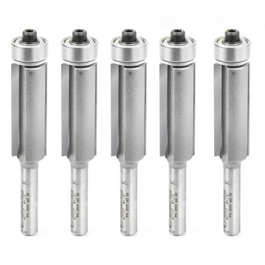 Amana Tool 47117-5, 5-Pack Carbide Tipped Flush Trim 1/2 D x 1-1/4 CH x 1/4 SHK x 2-3/4 Inch Long Router Bits w/ Lower Ball Bearing