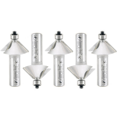 Amana Tool 49402-5, 5-Pack Carbide Tipped Chamfer 45 Degree x 1-1/4 D x 1/2 CH x 1/2 Inch SHK w/ Lower Ball Bearing Router Bits