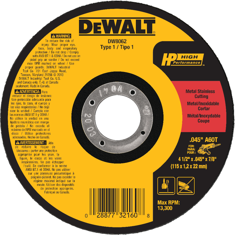 Dewalt DW8062 4-1/2 in. D X 7/8 in. X 0.045 in. thick Aluminum Oxide Metal Cut-Off Wheel 1 pc