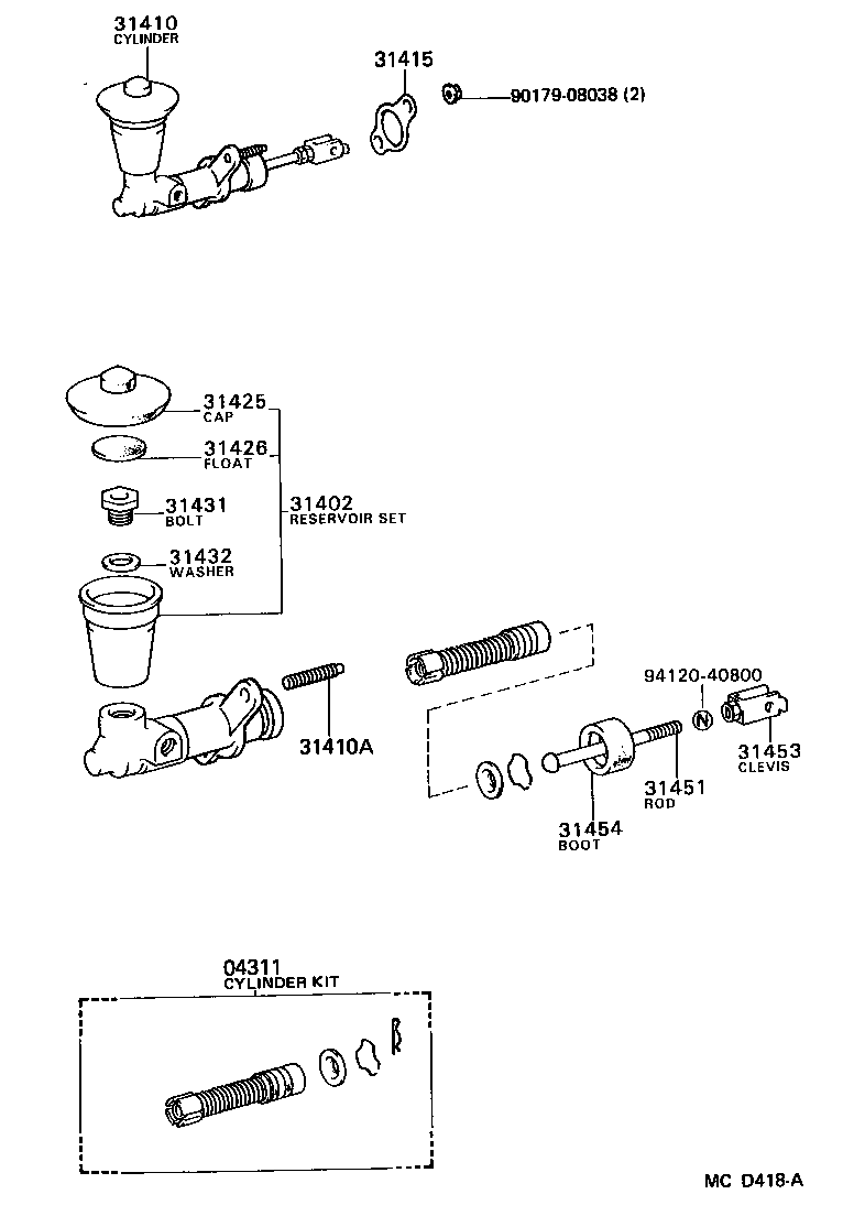 Cylinder Kit, Clutch Master Toyota, 04311-32022