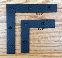 Hand-forged, Rustic L Brackets, Braces 4" or 6" with Square Ends (includes Rustic head screws) - Sold Individually