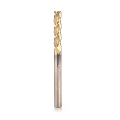 Amana Tool 51865-Z CNC Square End Mill, Aluminum Cutting 1/4 D x 1-1/8 CH x 1/4 SHK x 3 Inch Long x 3 Flute SC ZrN Coated Up-Cut Router Bit