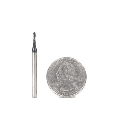 Amana Tool 51910 High Performance CNC Solid Carbide Variable Helix Spiral Ball Nose with AlTiN Coating for Steel, Stainless Steel & Composites 1/32 R x 1/16 Dia x 3/16 Cut Height x 1/8 Shank x 1-1/2 Inches Long Up-Cut 2-Flute End Mill/Router Bit