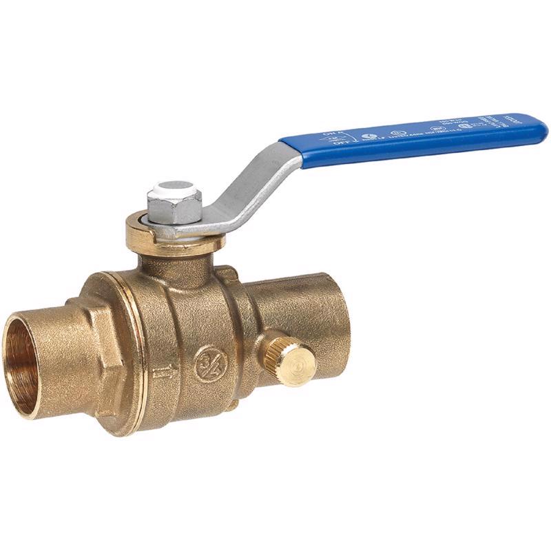 Homewerks 119-4-34 3/4 in. Brass Sweat Ball Valve with Drain Full Port Quarter-Turn Lever For Water/Oil/Gas
