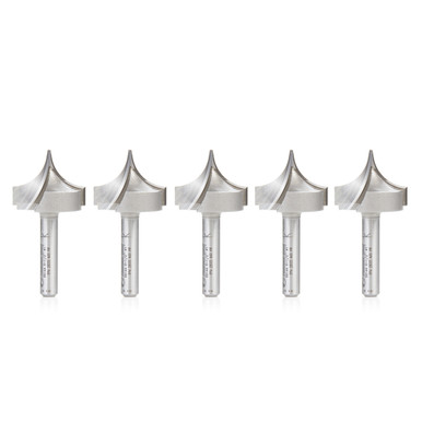 Amana Tool 56144-5, 5-Pack Carbide Tipped Point Cutting Roundover 1/2 R x 1 D x 3/4 CH x 1/4 SHK x 2 Inch Long Router Bits for Beadboards
