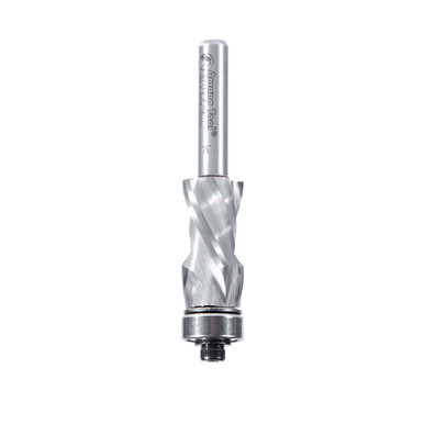 Amana Tool 57173 Solid Carbide (Brazed to Steel Shank) Flush Trim Compression 1/2 D x 1 CH x 1/4 Inch SHK w/ Upper Ball Bearing Router Bit