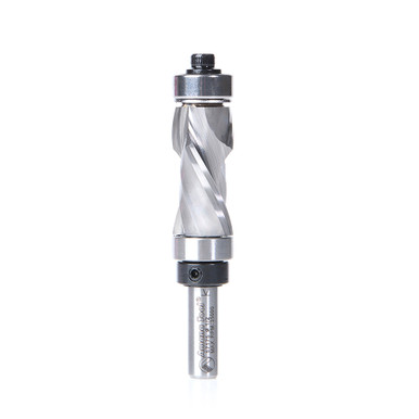 Amana Tool 57175 Solid Carbide (Brazed to Steel Shank) Spiral Flush Trim Compression 1/2 D x 1 CH x 1/4 Inch SHK w/ Upper and Lower Ball Bearing Router Bit
