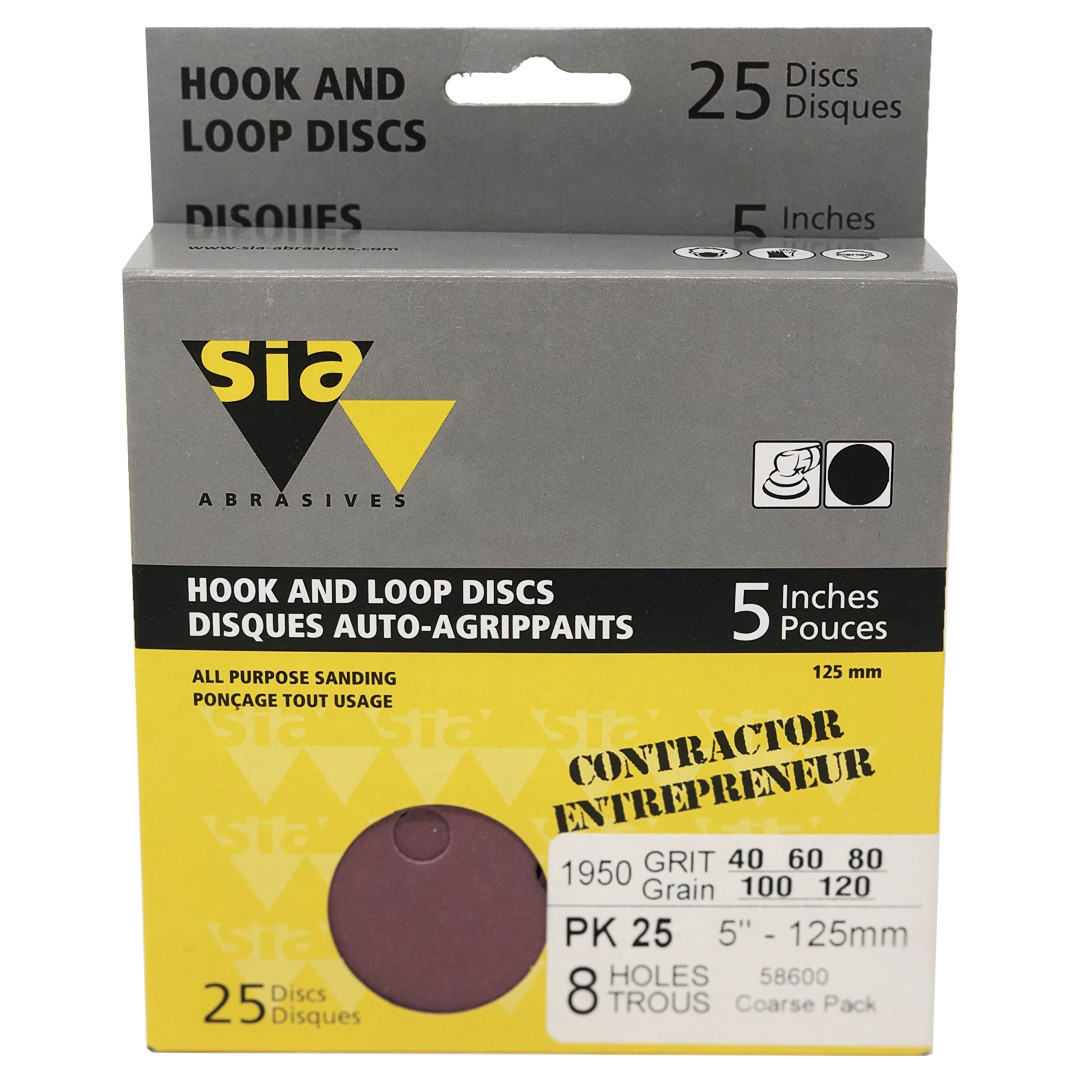 SIA 120 Grit 5" X 8 HOLE HOOK AND LOOP DISCS ASSO 58388