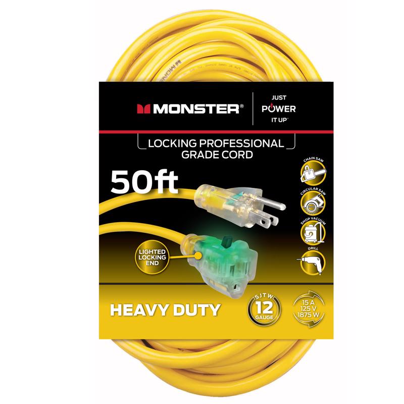 Monster 1514 Just Power It Up Outdoor 50 ft. L Yellow Extension Cord 12/3 SJTW