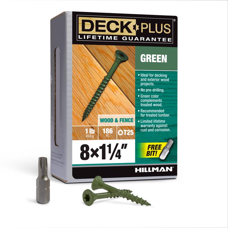 Hillman 48396 Deck Plus No. 8 Ga. X 1-1/4 in. L Green Star Flat Head Exterior Deck Screws 1 lb 186 pk