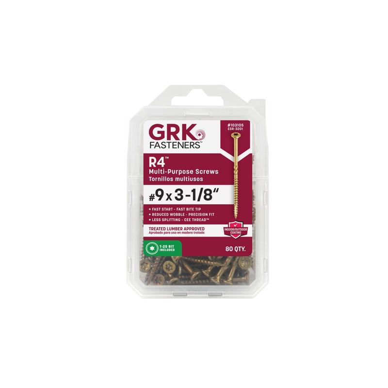 GRK Fasteners 103105 No. 9 X 3-1/8 in. L Star Climatek Coarse Wood Screws 80 pk