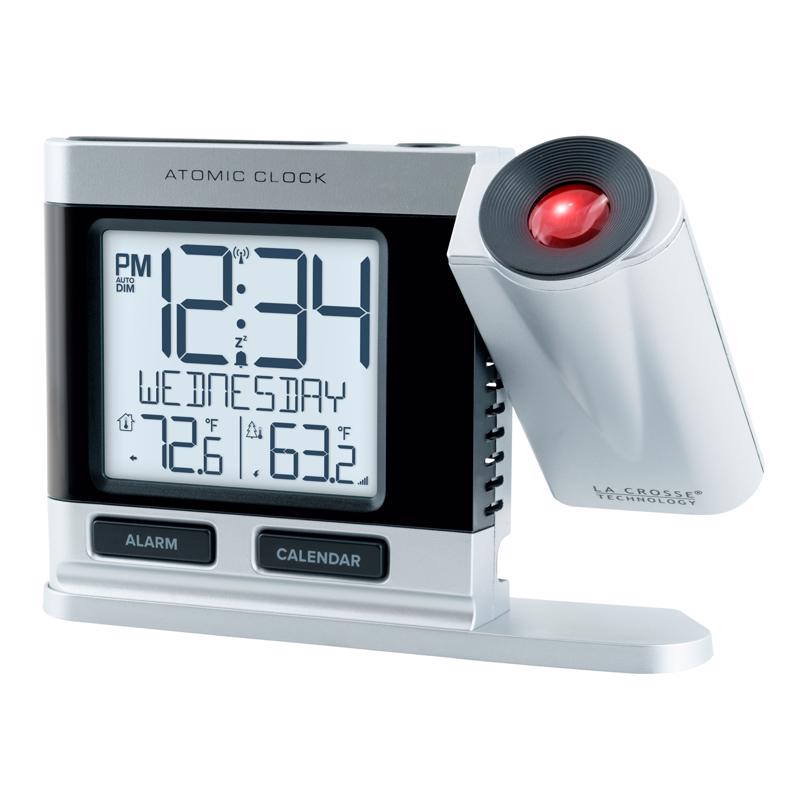 La Crosse Technology 616-1410 2.5 in. Silver Atomic Projection Alarm Clock LCD Plug-In