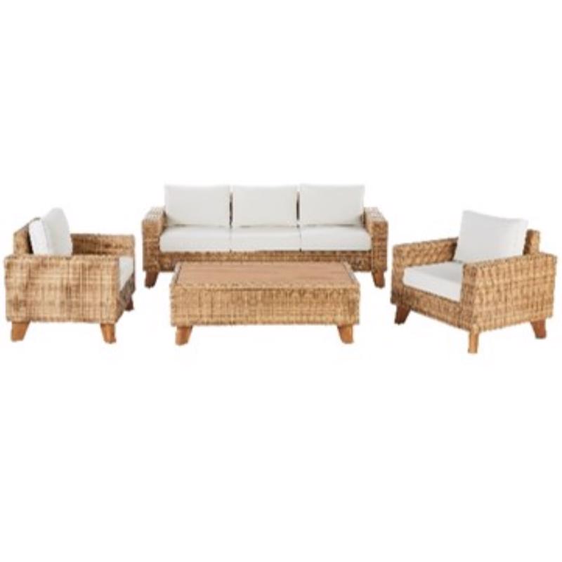 Living Accents HGW-SOFA3023 Guinevere 4 pc Light Brown Wicker Deep Seating Set Ivory