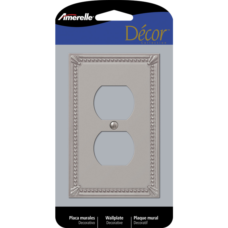 Amerelle 74DBN Imperial Bead Brushed Nickel 1 gang Metal Duplex Wall Plate 1 pk