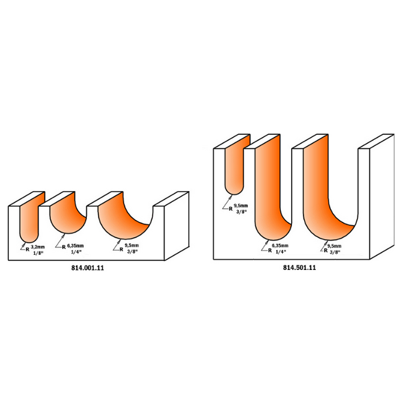 CMT 814.501.11 ROUND NOSE SET R =1/8” - 1/4” - 3/8” S=1/2” (3-PCS.)