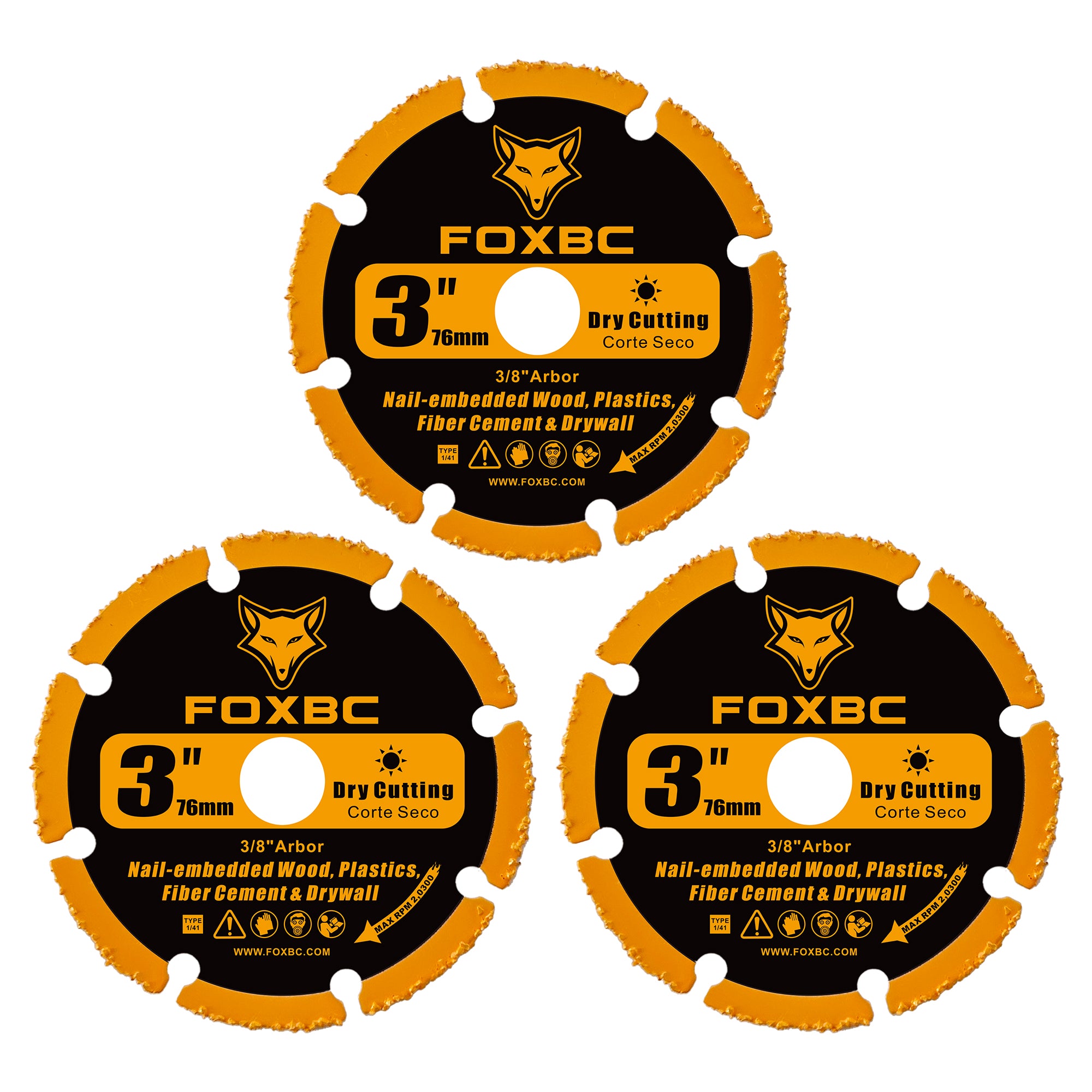 FOXBC 3 Inch Cut Off Wheels, Carbide Grit Cut-Off Disc for woods, plastics, fiber cement or drywall- 3 Pack