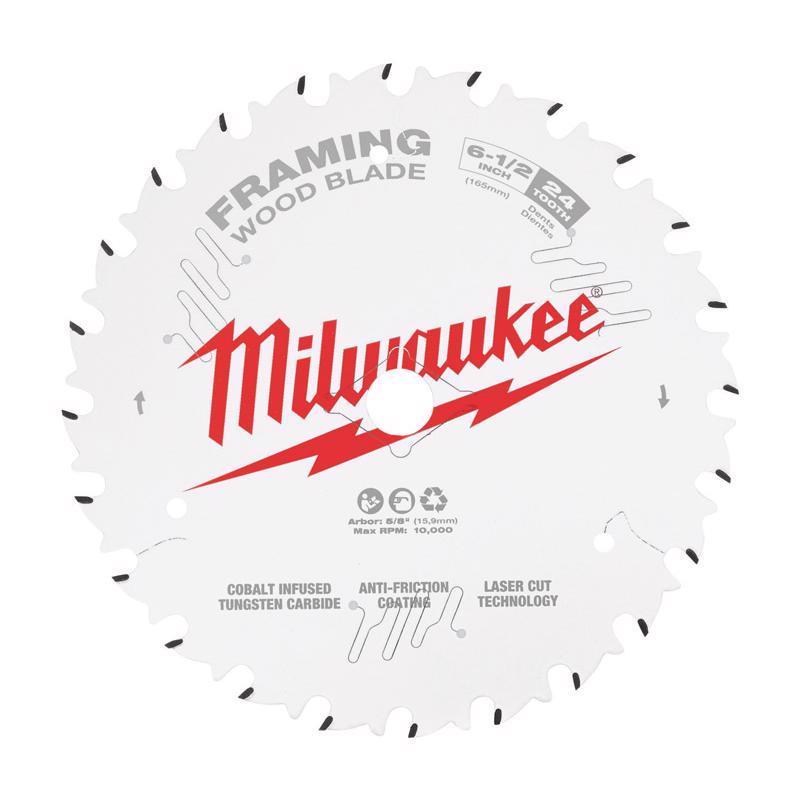 Milwaukee 48-40-0620 6-1/2 in. D X 5/8 in. Framing Tungsten Carbide Circular Saw Blade 24 teeth 1 pc