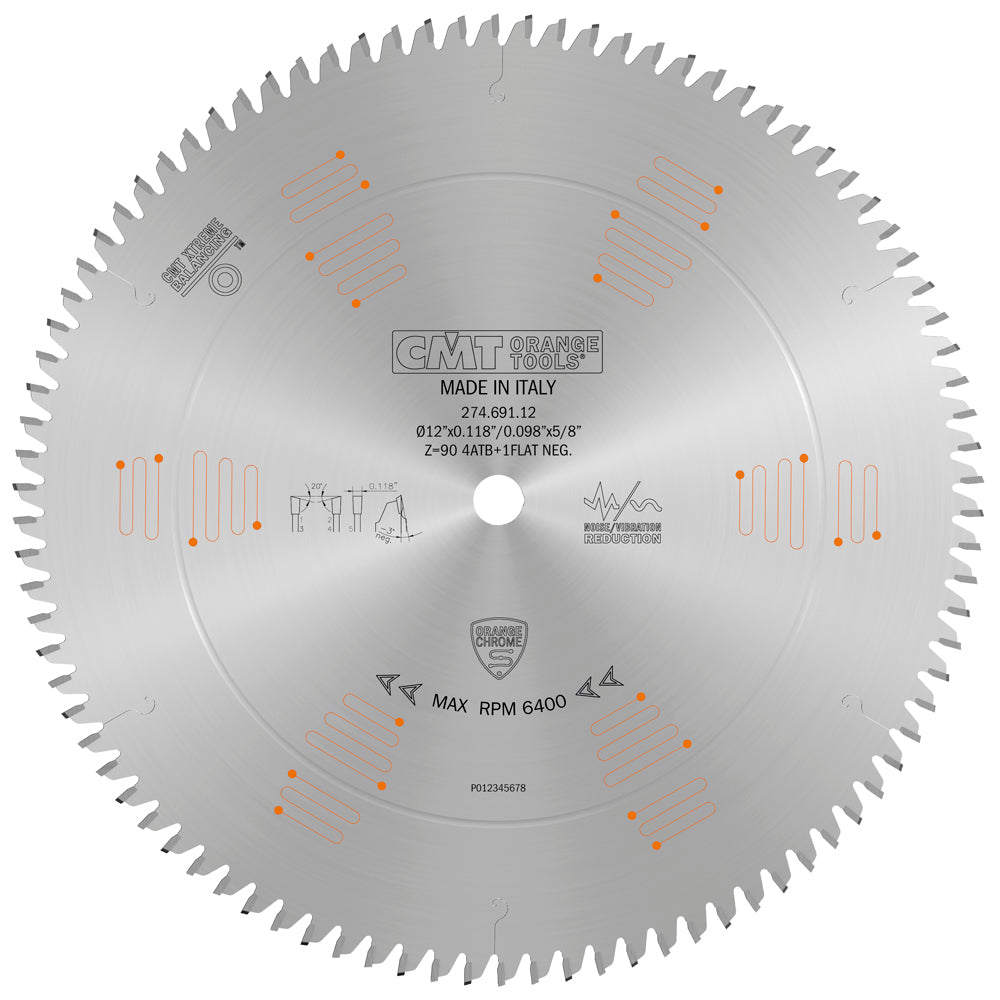 CMT 274.691.12 ULTRA FINISH SLIDING COMPOUND 12”x5/8” T=90 ATB+FLAT (-3° NEG)