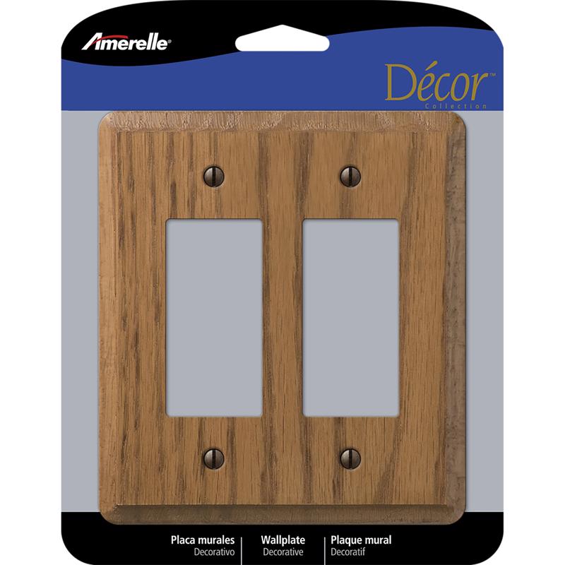 Amerelle 901RR Contemporary Medium Brown 2 gang Oak Wood Decorator Wall Plate 1 pk
