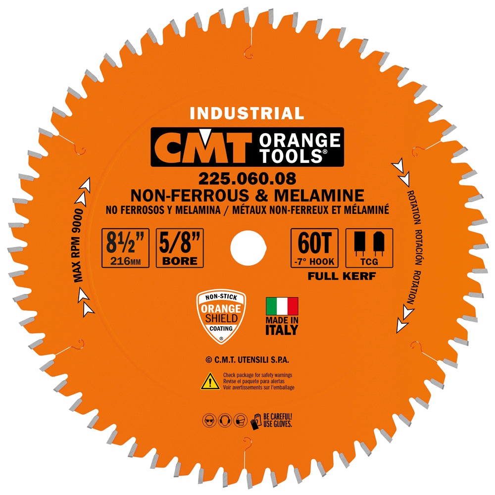 CMT 225.060.08 THICK NON-FERROUS METAL & MELAMINE 8-1/2”x5/8’’ T=60 TCG (-7° NEG)