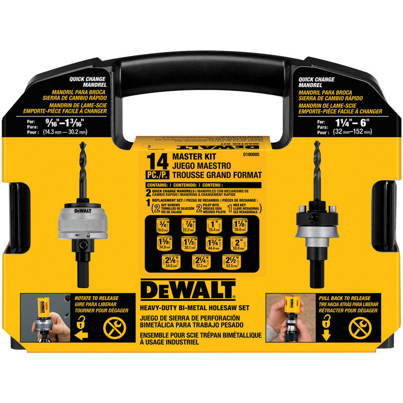 Dewalt D180005 Assorted in. Bi-Metal 1.49 in. L Hole Saw Kit Arbor Included