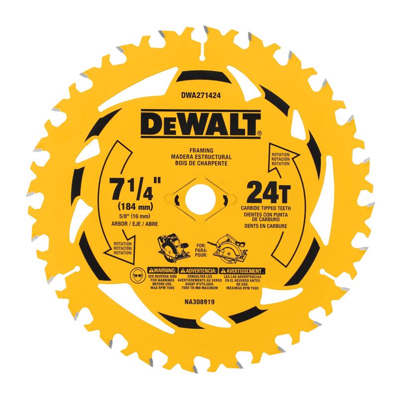 Dewalt DWA271424PK3 7-1/4 in. D X 5/8 in. Tungsten Carbide Tipped Circular Saw Blade Set 24 teeth 3 pk